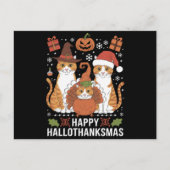 Carte Postale Joyeux Hallothanksmas Chats Halloween Noël (Devant)