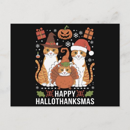 Carte Postale Joyeux Hallothanksmas Chats Halloween Noël (Devant)