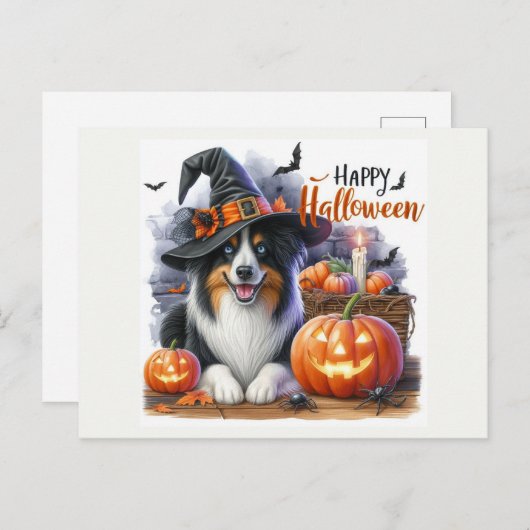 Carte Postale Joyeux Halloween Amoureux de les chiens vacances (Devant / Derrière)