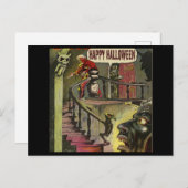Carte Postale Joyeux Halloween avec maison hantée et fantôme (Devant / Derrière)