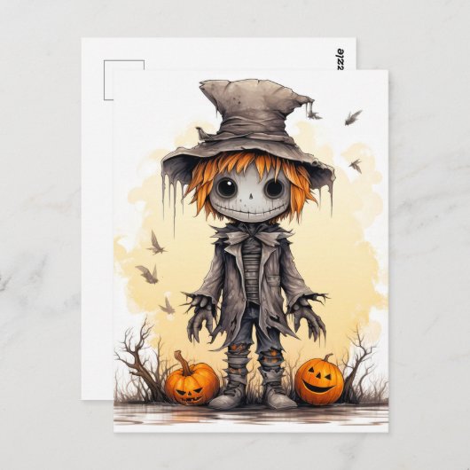 Carte Postale Joyeux Halloween | Belle Ragdoll Scarecrow (Devant / Derrière)