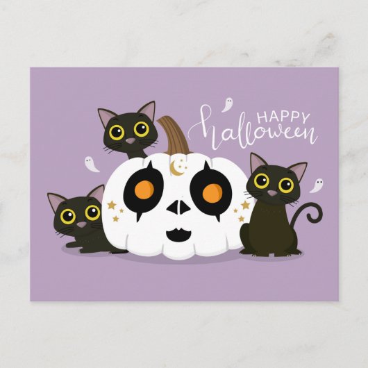 Carte Postale Joyeux Halloween Citrouille celtique et chats noir (Devant)