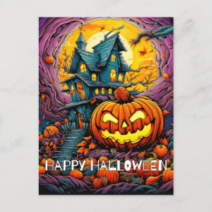 Carte Postale Joyeux Halloween Citrouille de mauvais comportem