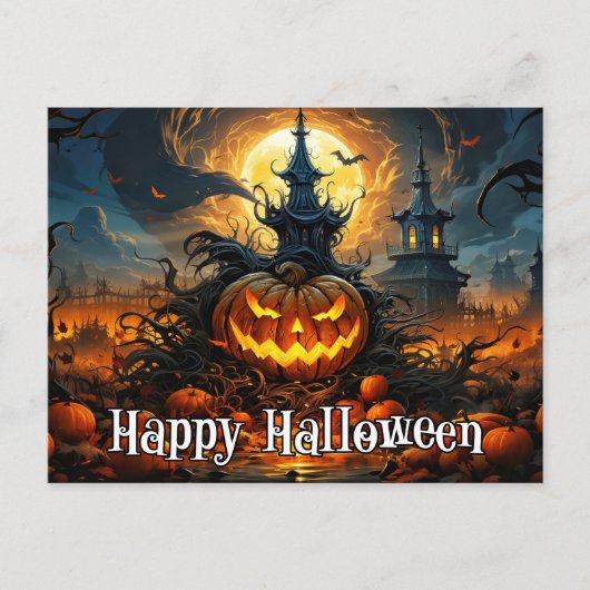 Carte Postale Joyeux Halloween | Citrouille fâcheux (Devant)