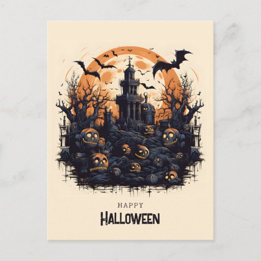 Carte Postale Joyeux Halloween citrouilles Éffrayants et chauves (Devant)