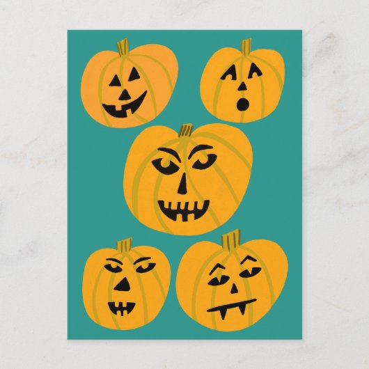 Carte Postale Joyeux Halloween Citrouilles Jack-O-Lanterns (Devant)
