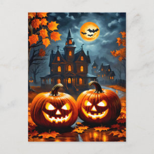 Carte Postale Joyeux Halloween Citrouilles terrifiants et bril