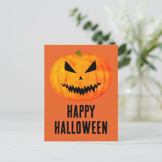 Carte Postale Joyeux Halloween Cool effrayant Jack O'Lantern cit (Debout devant)