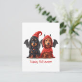 Carte Postale Joyeux Halloween Dachshund Chiens Devil Bat (Debout devant)