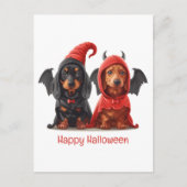Carte Postale Joyeux Halloween Dachshund Chiens Devil Bat (Devant)