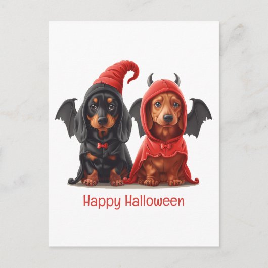 Carte Postale Joyeux Halloween Dachshund Chiens Devil Bat (Devant)