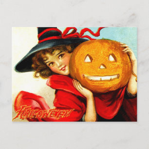 Carte Postale Joyeux Halloween de la sorcière en rouge