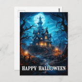 Carte Postale Joyeux Halloween | Déplaisant Ancien Manoir (Devant / Derrière)
