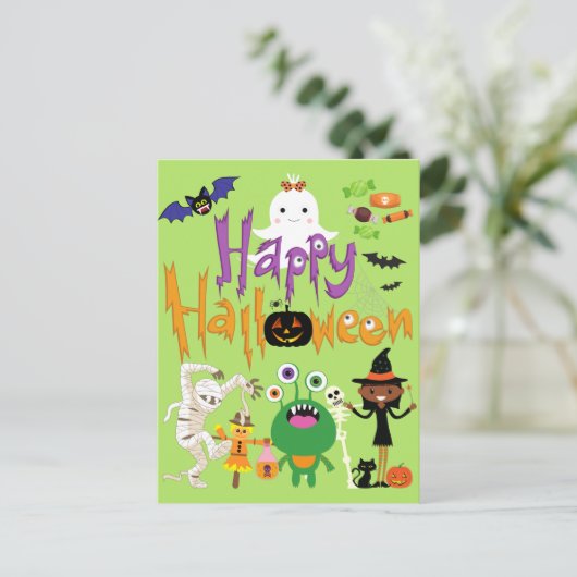 Carte Postale Joyeux Halloween Enfants mignonnes et Éffrayants (Debout devant)