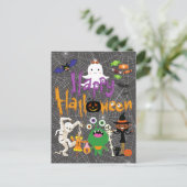 Carte Postale Joyeux Halloween Enfants mignonnes et Éffrayants (Debout devant)