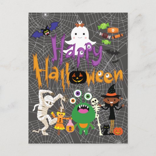 Carte Postale Joyeux Halloween Enfants mignonnes et Éffrayants (Devant)