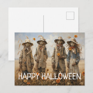 Carte Postale Joyeux Halloween Épouvantails d'Halloween Mignons