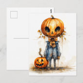 Carte Postale Joyeux Halloween Étrange Diable Citrouille (Devant / Derrière)