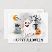 Carte Postale Joyeux Halloween Fantôme Aquarelle (Devant / Derrière)