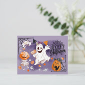 Carte Postale Joyeux Halloween. Fun Ghost, Jack O'Lantern (Debout devant)