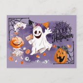 Carte Postale Joyeux Halloween. Fun Ghost, Jack O'Lantern (Devant)