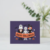 Carte Postale Joyeux Halloween | Gentil Fantôme, Momie et Sorciè (Debout devant)