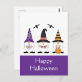Carte Postale Joyeux Halloween Gnomes Violet Orange (Devant / Derrière)
