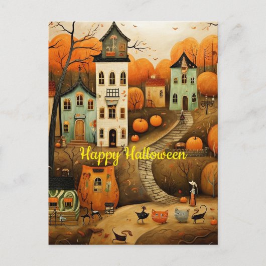 Carte Postale Joyeux Halloween illustration colorée (Devant)
