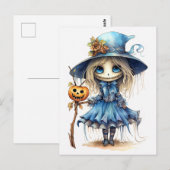 Carte Postale Joyeux Halloween | Jolie petite sorcière (Devant / Derrière)