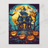Carte Postale Joyeux Halloween | Maison ancienne hantée (Devant)