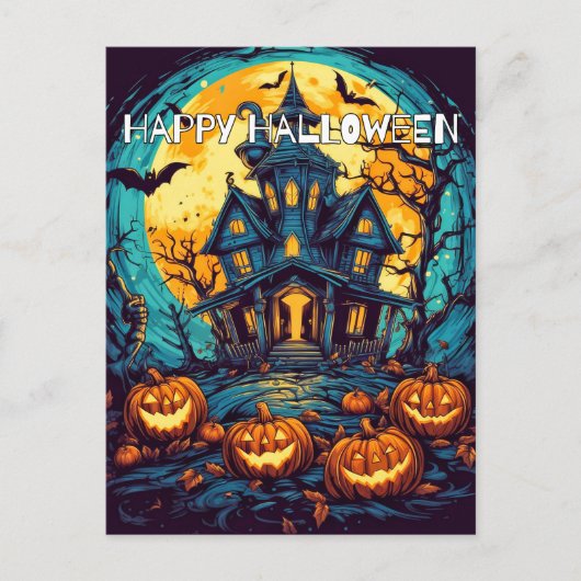Carte Postale Joyeux Halloween | Maison ancienne hantée (Devant)