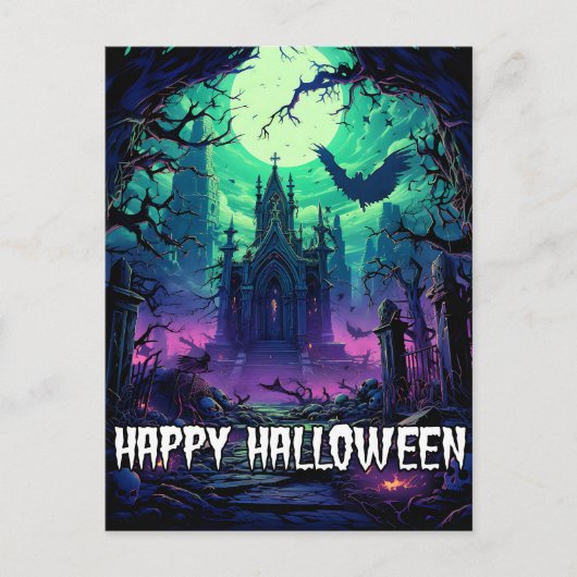 Carte Postale Joyeux Halloween | Maison Déplaisante hantée (Devant)