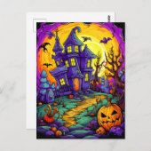 Carte Postale Joyeux Halloween | Maison hantée (Devant / Derrière)