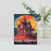 Carte Postale Joyeux Halloween | Maison hantée effrayante (Debout devant)