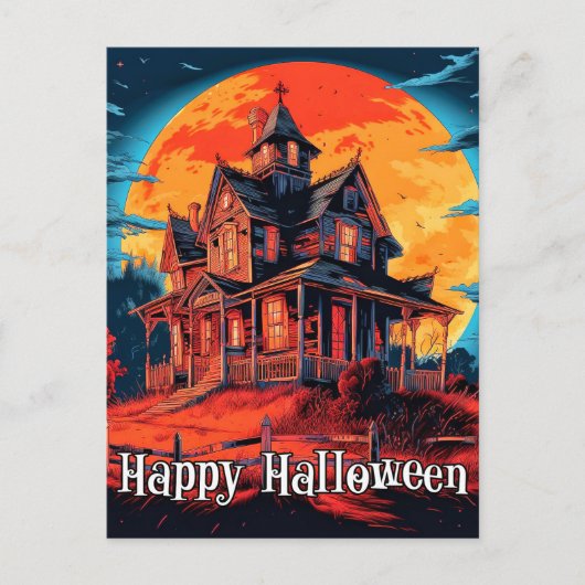 Carte Postale Joyeux Halloween | Maison hantée effrayante (Devant)
