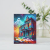 Carte Postale Joyeux Halloween Maison Hantée et Fantôme (Debout devant)
