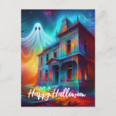 Carte Postale Joyeux Halloween Maison Hantée et Fantôme (Devant)