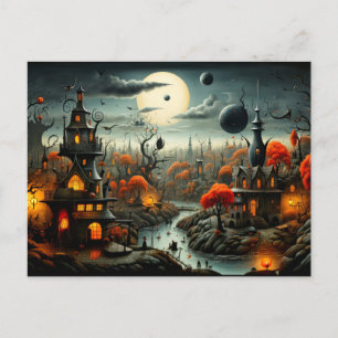 Carte Postale Joyeux Halloween   Paysage gothique hanté