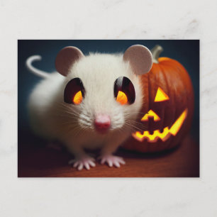 Carte Postale Joyeux Halloween. Petite souris mignonne avec citr