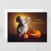 Carte Postale Joyeux Halloween. Petite souris mignonne avec citr (Devant / Derrière)