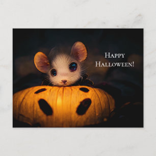 Carte Postale Joyeux Halloween. Petite souris mignonne avec citr