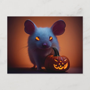 Carte Postale Joyeux Halloween. Petite souris mignonne avec citr