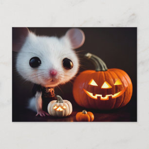 Carte Postale Joyeux Halloween. Petite souris mignonne avec citr