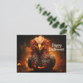 Carte Postale Joyeux Halloween Poulet Coq Citrouille Ferme Papie (Debout devant)
