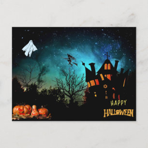 Carte Postale Joyeux Halloween Scary Witch, fantôme et Citrouill