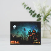 Carte Postale Joyeux Halloween Scary Witch, fantôme et Citrouill (Debout devant)