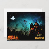Carte Postale Joyeux Halloween Scary Witch, fantôme et Citrouill (Devant / Derrière)