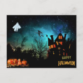 Carte Postale Joyeux Halloween Scary Witch, fantôme et Citrouill (Devant)