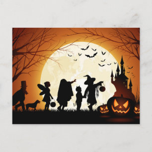Carte Postale Joyeux Halloween Silhouette enfants