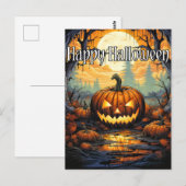 Carte Postale Joyeux Halloween Sinister GlowCitrouille En Automn (Devant / Derrière)